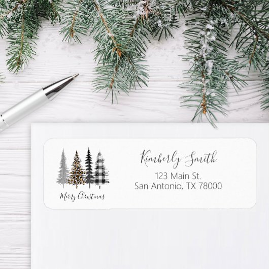 Glam Luipaard en Plaid Kerstadres Etiket