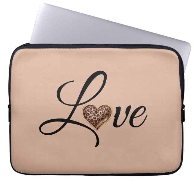 Glam Luipaard Hart Liefde Design Laptop Sleeve (Voorkant)