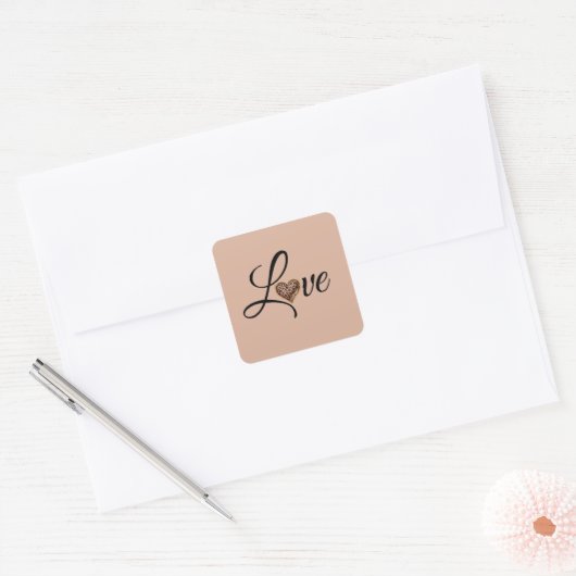 Glam Luipaard Hart Liefde Design Vierkante Sticker (Envelop)