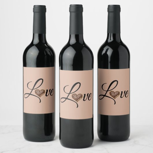 Glam Luipaard Hart Liefde Design Wijn Etiket (Flessen)