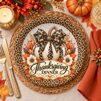 Glam Luipaard Pompoen Thanksgiving Diner Papieren Bordje