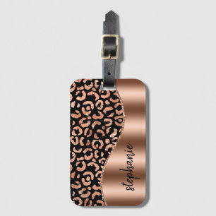 Glam Luipaard Spots Rose Goud Zwarte Metallic Naam Bagagelabel