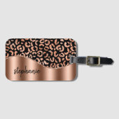 Glam Luipaard Spots Rose Goud Zwarte Metallic Naam Bagagelabel (Voorkant (horizontaal))