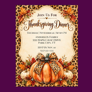 Glam Luipaard Strik Pompoen Thanksgiving Diner Kaart