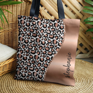 Glam Luipaard Vlekken Rose Goud Metaalachtige Naam Tote Bag