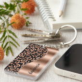 Glam Luipaardspikkels Rose Goud Zwart Metallic Naa Sleutelhanger (Voorkant Rechts)