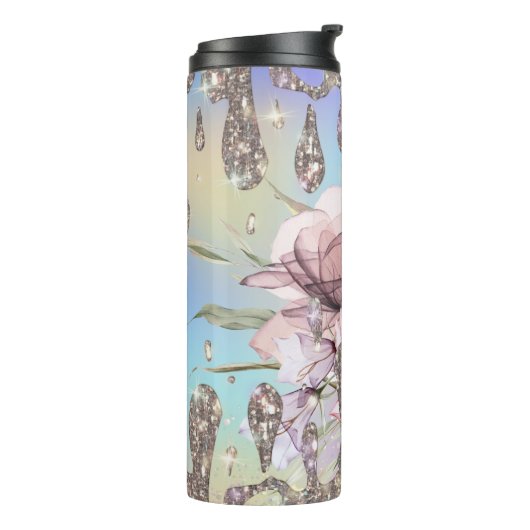 *~* Glam Luxe Girly Drip Rainbow GLITTER Hologram Thermosbeker (Gedraaid links)