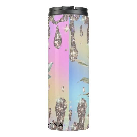 *~* Glam Luxe Girly Drip Rainbow GLITTER Hologram Thermosbeker (Achterkant)