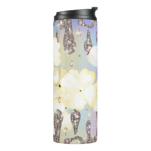 ~* Glam Luxe Girly Glitter Drip Regenboog Hologram Thermosbeker (Gedraaid links)