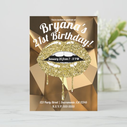 Glam Luxe Glitter Drip Drips Gold Party Kaart (Staand voorkant)