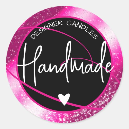 Glam Luxe Glitter Sparkle Roze Handgemaakt Hart Ronde Sticker (Voorkant)