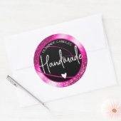 Glam Luxe Glitter Sparkle Roze Handgemaakt Hart Ronde Sticker (Envelop)