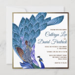 Glam & Luxe Peacock Blue & Gold Foil Wedding Kaart<br><div class="desc">Elegant peace-ock vierkant bruiloft-uitnodiging met prachtige beelden van een blauwachtige kleurige pauw, omgeven door donker gouden folie met texturele randen. Deze prachtige blauwe en bruinachtige trouwuitnodigingen kunnen eenvoudig op uw evenement worden afgestemd door alleen maar uw details toe te voegen in de lettertypestijl en de tekst van uw keuze. Tweezijdig...</div>