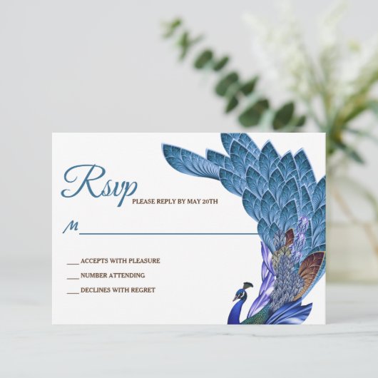 Glam & Luxe Peacock Wedding RSVP (Staand voorkant)