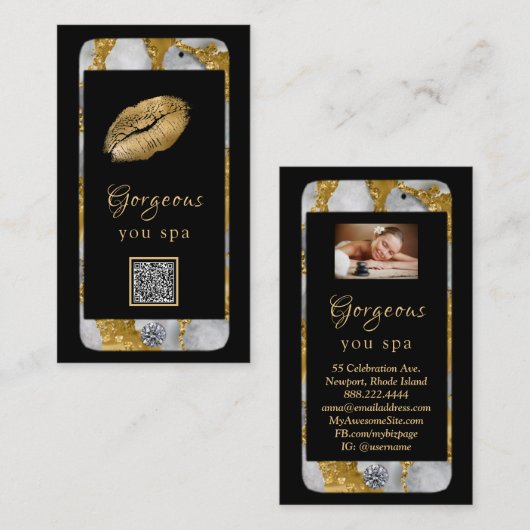 *~* Glam Luxel Telefoon Gold QR LOGO Foto Visitekaartje (Voorkant / Achterkant)