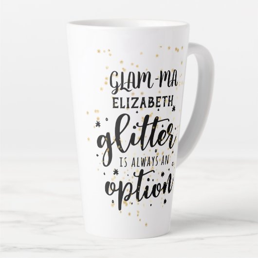 GLAM-MA Gamoureuze Glitter Altijd optioneel Latte Mok (Rechterhoek)
