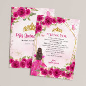 Glam Magenta Roze Goud Bloemen Prinses Quinceañera Bedankkaart