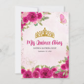 Glam Magenta Roze Goud Bloemen Prinses Quinceañera Bedankkaart (Achterkant)
