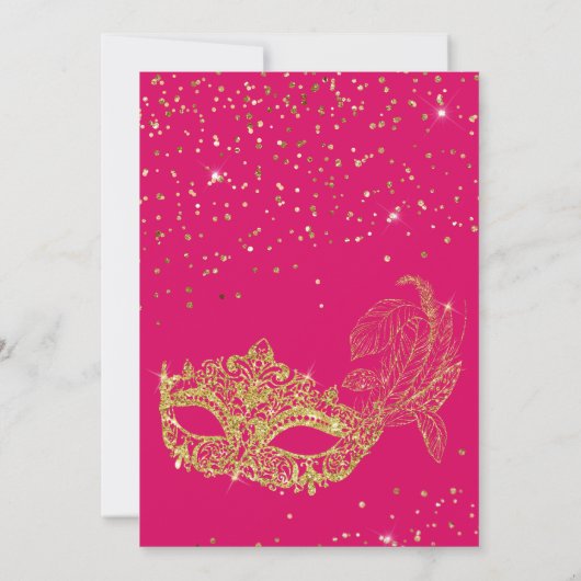 Glam Magenta Roze Goud Glitter Masquerade Verjaard Kaart (Achterkant)