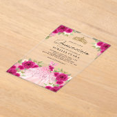 Glam Magenta Roze Jurk Bloemen 15e Quinceañera Acryl Uitnodigingen (Laagn)