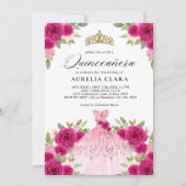 Glam Magenta Roze Jurk Bloemen 15e Quinceañera Kaart (Voorkant)