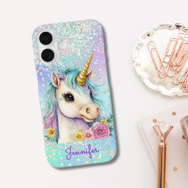 Glam Magical Unicorn Glittery iPhone 16 Hoesje