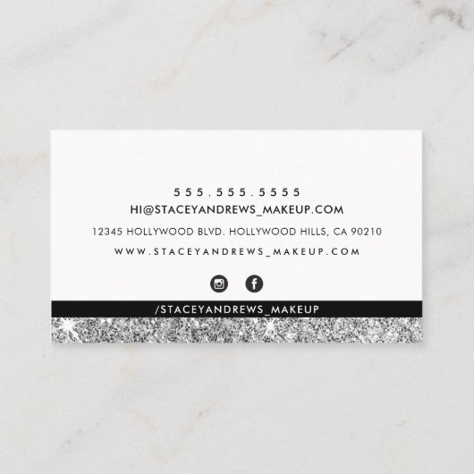 GLAM MAKE-UP borstel geelmerkt zilver glitter zwar Visitekaartje (Achterkant)