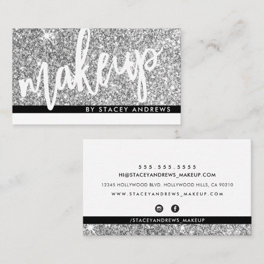 GLAM MAKE-UP borstel geelmerkt zilver glitter zwar Visitekaartje (Voorkant / Achterkant)