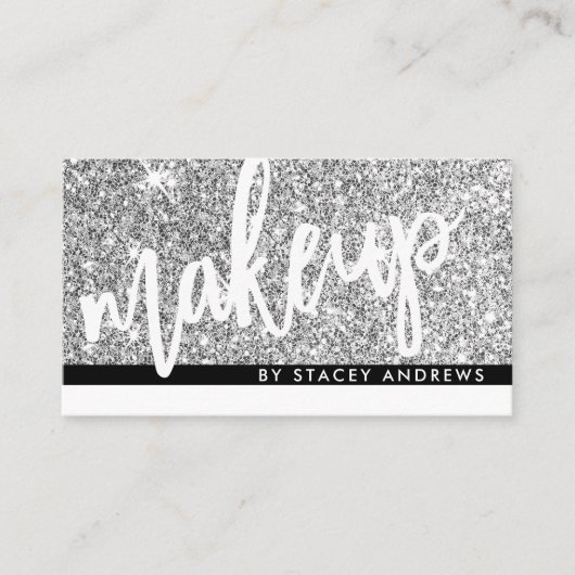 GLAM MAKE-UP borstel geelmerkt zilver glitter zwar Visitekaartje (Voorkant)