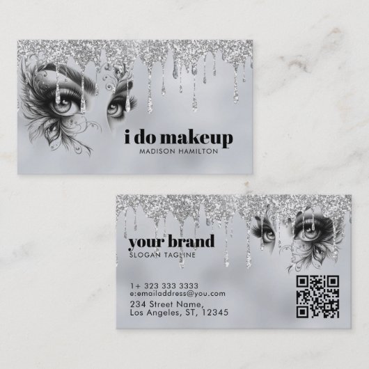 Glam Make-up druppelen zilveren glitter Visitekaartje (Voorkant / Achterkant)