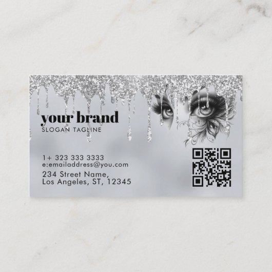 Glam Make-up druppelen zilveren glitter Visitekaartje (Achterkant)