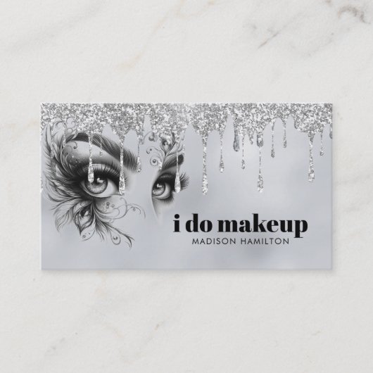 Glam Make-up druppelen zilveren glitter Visitekaartje (Voorkant)