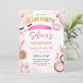 Glam Make-up Girl Verjaardagsfeest Pink Spa Party Kaart (Staand voorkant)