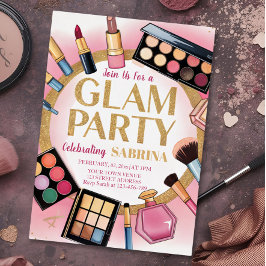 Glam Make-up verjaardagsfeestje Blush Pink folie I Uitnodiging