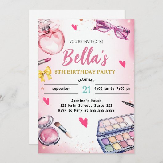 Glam Make-up Verjaardagsfeestje Blush Roze Spa Par Kaart (Voorkant / Achterkant)