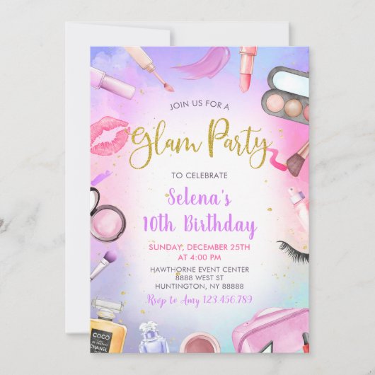 Glam Make-up Verjaardagsfeestje Blush Roze Spa Par Kaart (Voorkant)