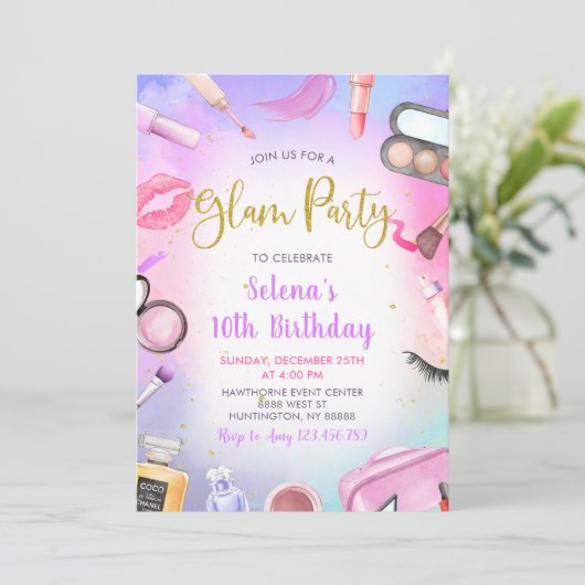Glam Make-up Verjaardagsfeestje Blush Roze Spa Par Kaart (Staand voorkant)