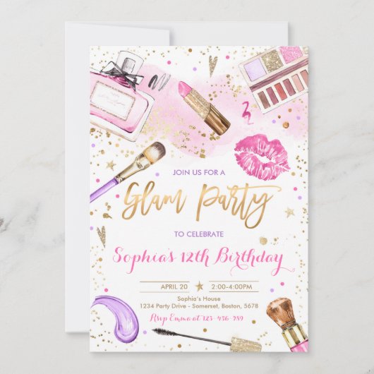 Glam Make-up Verjaardagsfeestje Blush Roze Spa Par Kaart (Voorkant)