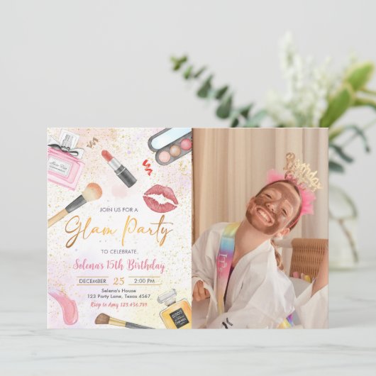 Glam Make-up Verjaardagsfeestje Spa Party Foto Kaart (Staand voorkant)