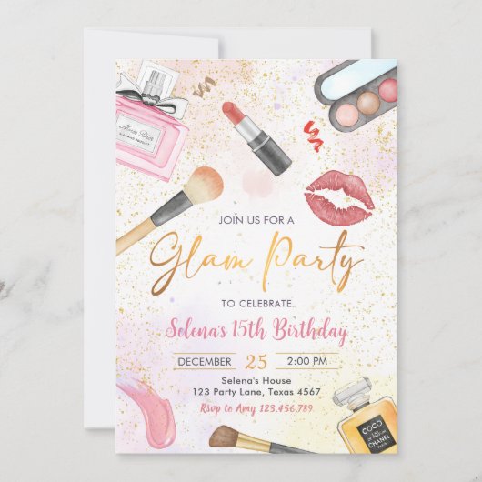 Glam make-up verjaardagsfeestje Spa Party Uitnodig Kaart (Voorkant)