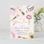 Glam make-up verjaardagsfeestje Spa Party Uitnodig Kaart (Staand voorkant)