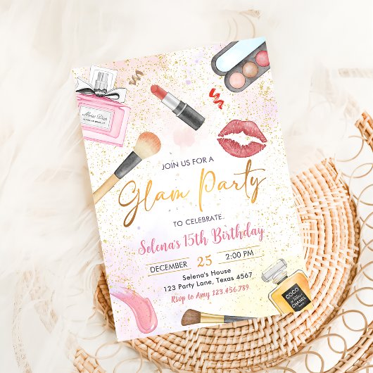 Glam make-up verjaardagsfeestje Spa Party Uitnodig Kaart