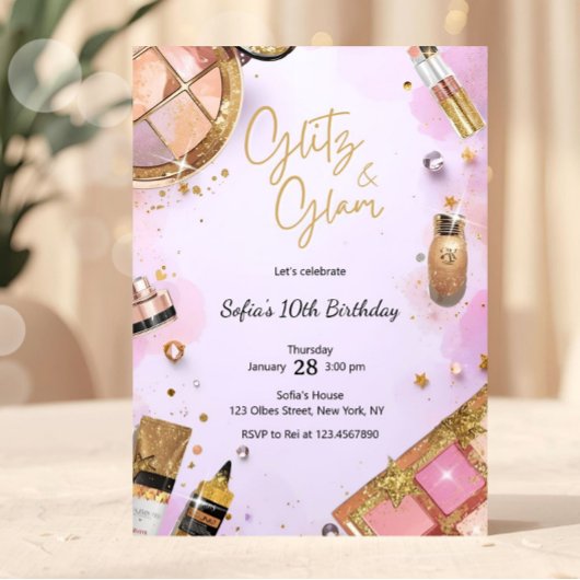 Glam Makeup Birthday Party Blush Pink Spa Party Kaart