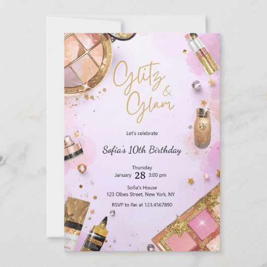 Glam Makeup Birthday Party Blush Pink Spa Party Kaart (Voorkant)