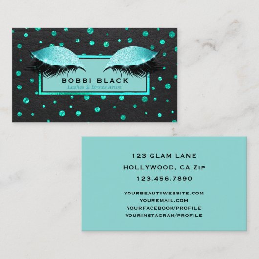 Glam Makeup Eyelash Extensions Blauwgroen zwart Visitekaartje (Voorkant / Achterkant)