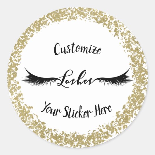 Glam Makeup Eyelashes met een gouden verf Ronde Sticker (Voorkant)