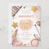 Glam Makeup Sweet Sixteen Party Kaart (Voorkant)