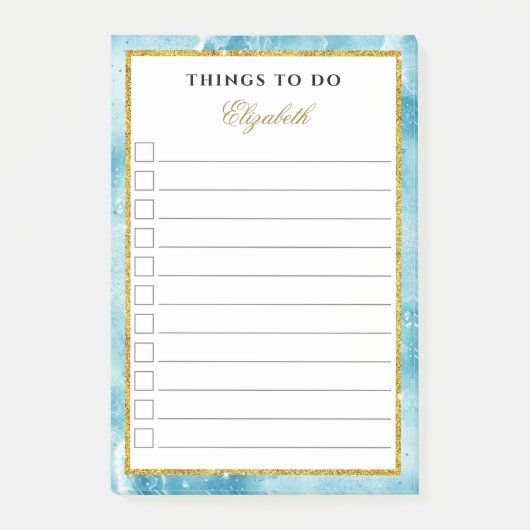 Glam Marble Blauwgroen Aqua Blue Gold Girly om een Post-it® Notes (Voorkant)