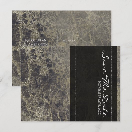 Glam Marble Granite Shimmer Elegant Save the Date Aankondigingskaart (Voorkant / Achterkant)