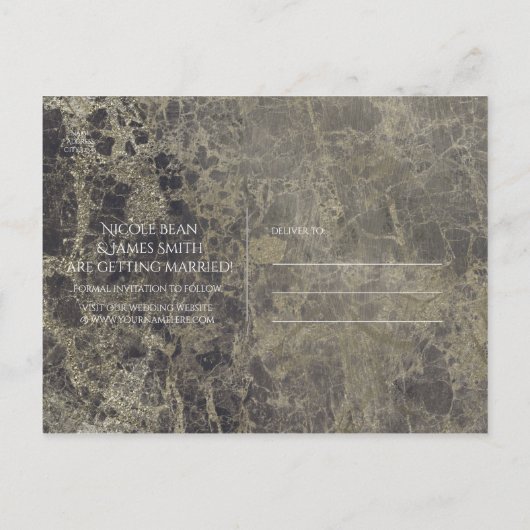 Glam Marble Granite Shimmer Elegant Save the Date Aankondigingskaart (Achterkant)